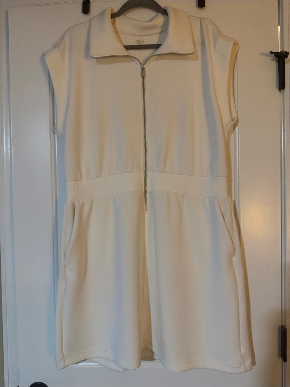 CALIA by Carrie Underwood Cream Zip-Front Sleeveless Dress